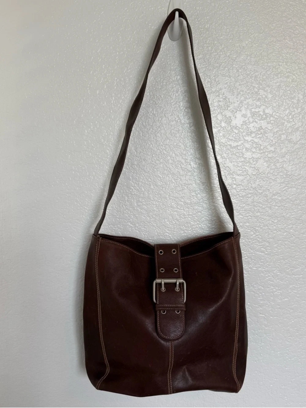 Preston & York Brown Faux Leather Hobo Shoulder Bag Buckle Y2K Purse